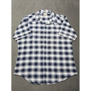 Ely‎ Cattleman Tall Man XXL Short Sleeve Pearl Snap Western Plaid Shirt Wrinkle